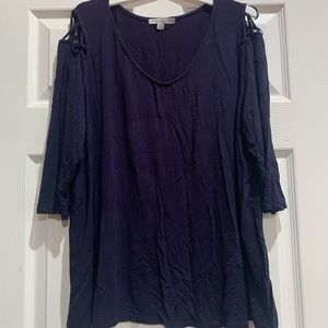 Navy Blue V-Neck Blouse
